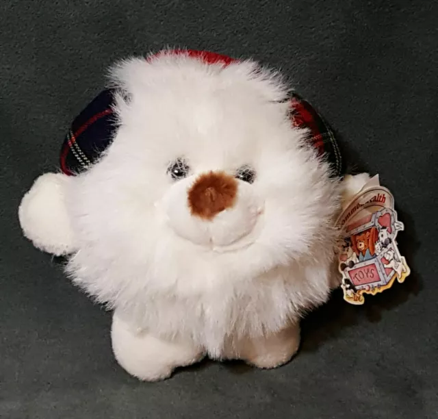 Nwt 6" Commonwealth White Puffball Puppy Dog Plaid Earmuffs Soft Plush