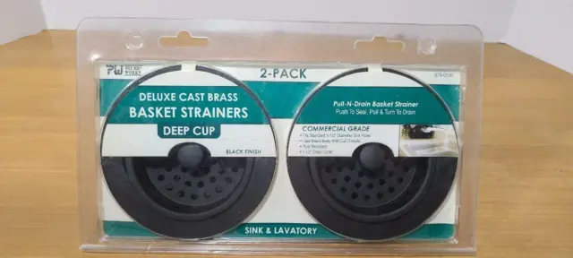 NEW 2-Pk PLUMB WORKS 679-0156 Deluxe Cast Brass BASKET STRAINERS Deep Cup BLACK