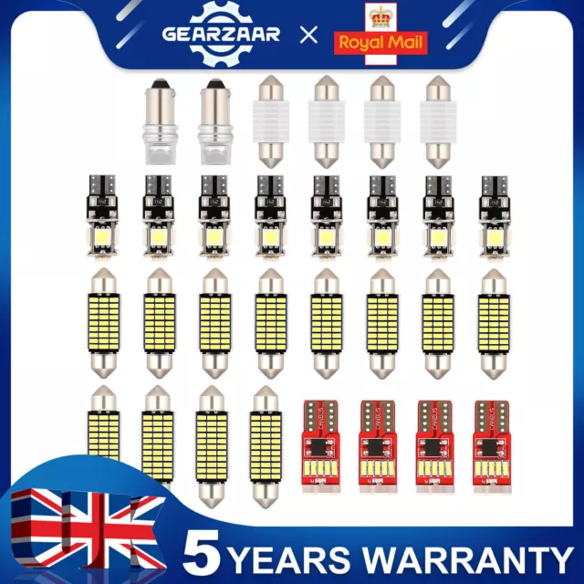 30Pcs/Set Led Interior Light Upgrade Kit Universal White Xenon Bulbs Error Free