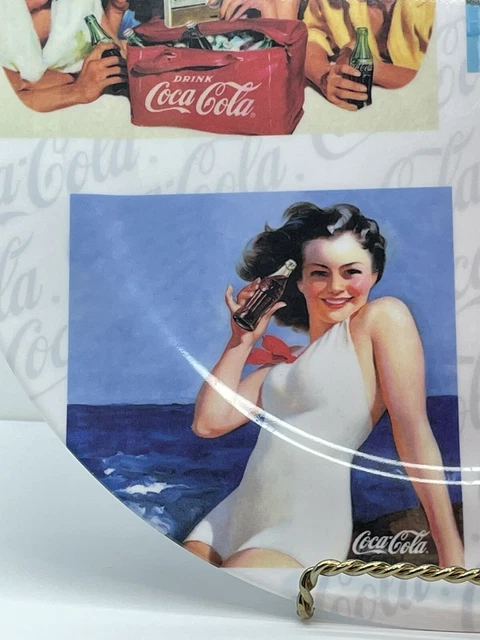 4 Retro Chic Dinner Plates Coca Cola Advertising Memorabilia Sakura 2002 Vintage