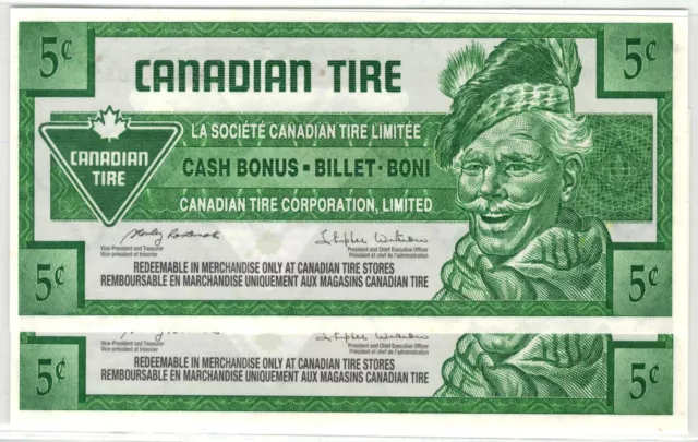 Canadian Tire  Money- CTC S30-B09  2x 5 cent note consecutive serial #'s    *198