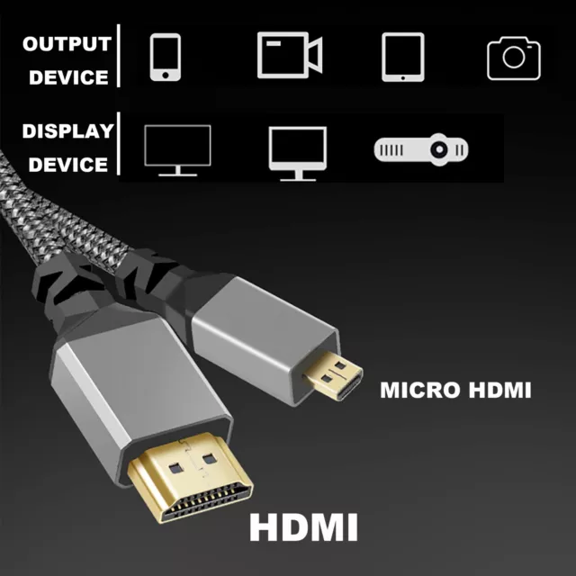 High-Speed Micro HDMI to HDMI 4K Cable Converter R5 R6 GoPro HERO 7 6 5 4 Camera