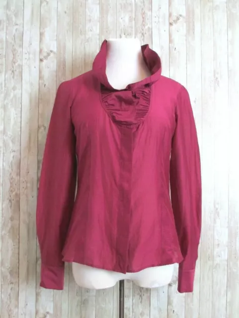 ALEXANDER MCQUEEN Italy Women's Top Burgundy Sheer Ruffle Silk Blouse Sz 38 4/6