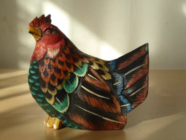 Rustic Carved Handpainted Wooden Cockerel, Chicken Hen Figurine Ornament