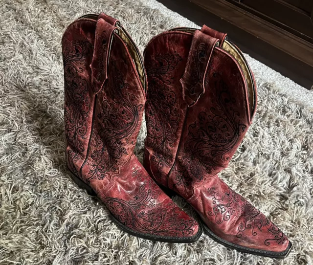 Sterling River Red Black Embroidered Cowgirl Western Boots Women’s 10 B
