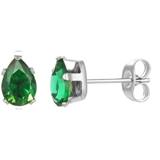 2 ct. Pear Shape Genuine Emerald Stud Earrings in Sterling Silver