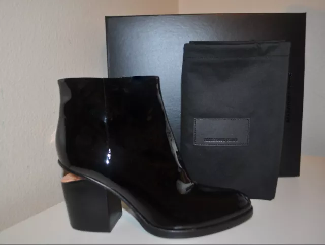 NIB Alexander Wang GABI Ankle Block Heel Bootie Black Patent Leather EUR 38