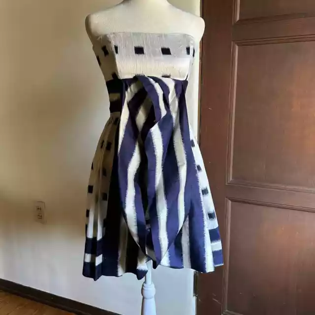 ANNA SUI | Y2K Vintage Raw Silk Navy and White Cocktail Dress | Size 2