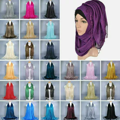 Women Muslim Islamic Tassel Glitter Long Hijab Scarf Shawl Wrap HIGH QUALITY 2