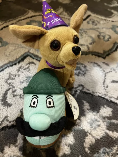 Taco Bell Chihuahua Yo Quiero Happy New Year Dog 2000 & Squeezy Beans Plush WORK