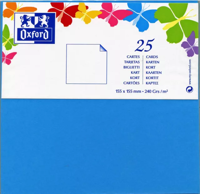 OXFORD lot de 25 CARTES CARREES 155 x 155 mm BLEU LAGON 240 Grs/m2