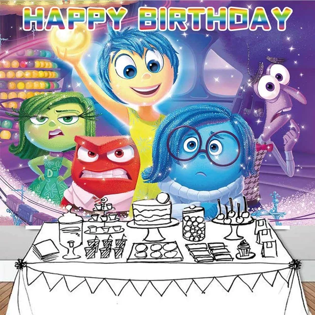 INSIDE OUT HAPPY Birthday Backdrop Banner Background Cartoon Decoration ...