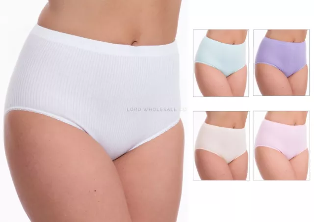 LADIES RIBBED BRIEFS 100% Cotton Tunnel Elastic Underwear (lot) All Sizes  £4.99 - PicClick UK