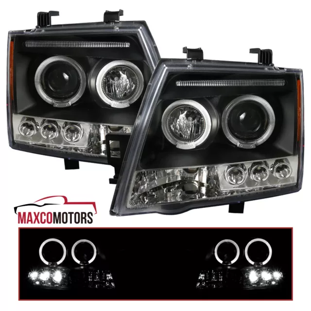 Black Projector Headlights Fits 2005-2012 Xterra LED Halo Head Lamps LH+RH 05-12