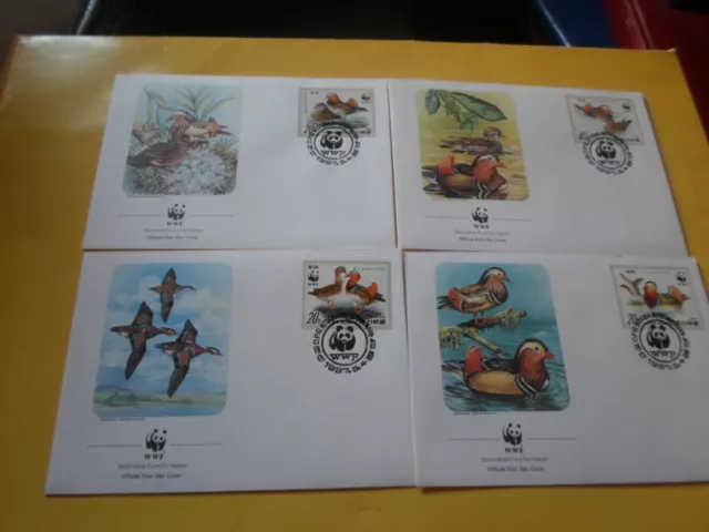 Corée 1987 Wwf Oiseaux Mandarinente 4 FDC Enveloppes Premiers Jour