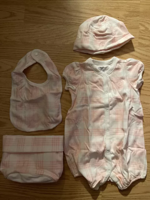 RALPH LAUREN CHILDRENSWEAR Girl's 4-Piece Interlock Shortall Pink NWOT 6m