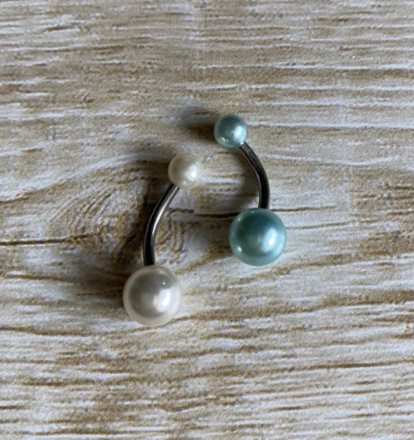 Pearlescent Pair Of Belly Rings Pearl And Blue Pearl