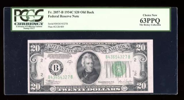 DBR 1934-C $20 FRN New York Old Back Fr. 2057-Bob PCGS 63 PPQ Serial B43654327B