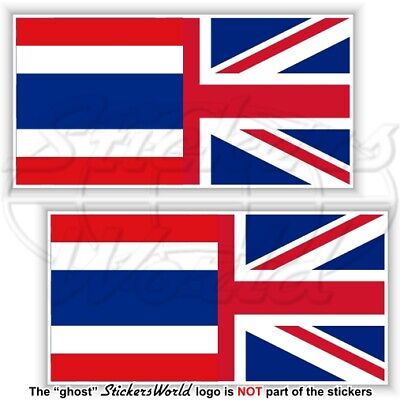 THAILAND-UK Flag Thai-United Kingdom British Union Jack Siamese 75mm Stickers x2