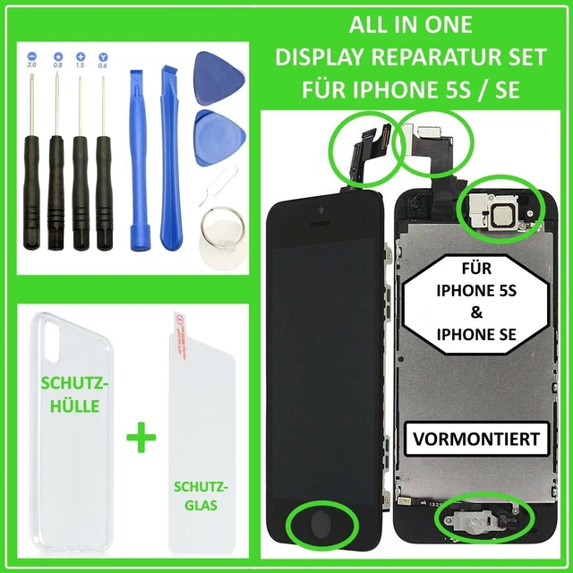 LCD Display für iPhone 5s / SE VORMONTIERT Bildschirm Touch Screen Glas Schwarz