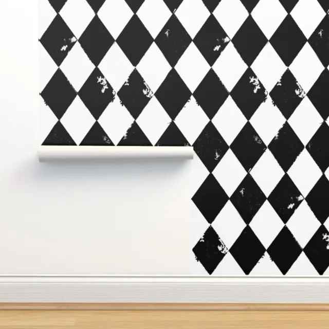 Removable Water-Activated Wallpaper Black And White Diamond Harlequin Jester
