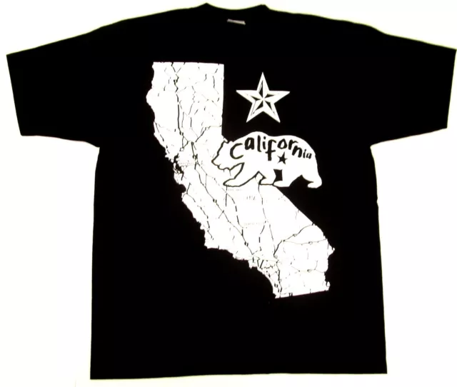 CALIFORNIA REPUBLIC T-shirt Foil Print CALI Bear Map Tee Men   Black New