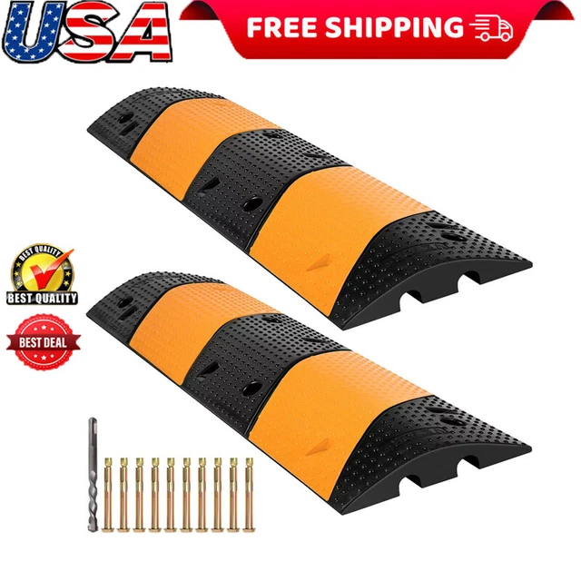 2 Pack Rubber Speed Bump 2 Channel Speed Bump Hump Modular 22000 LBS Capacity US