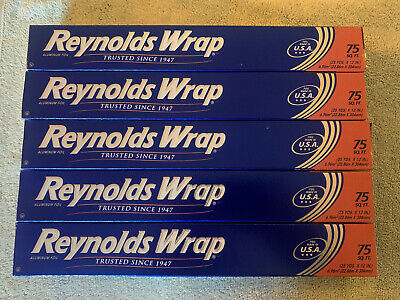 5 Boxes of Reynolds Wrap Standard Aluminum Foil Roll 12" x 75 ft