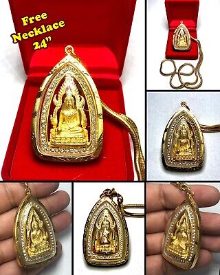 Somdej Phra Buddha Chinnarat Thai Amulet Pendant Talisman Gold Case Necklace 347