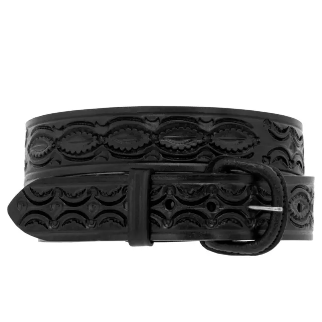 Black Cowboy Belt Western Dress Hand Tooled Real Leather Buckle Vaquero Cinto