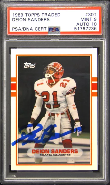 Deion Sanders 1989 Topps Traded #30t RC Rookie PSA 9 DNA AUTO 10 Autograph