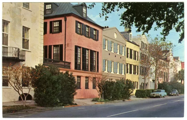 1960s USA Postcard Rainbow Row East Bay Street Houses Charleston South Carolina