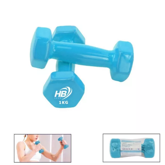 Coppia 2 Manubri Pesi Palestra Manubrio Pesetti Azzurro Fitness Bilanciere 1Kg