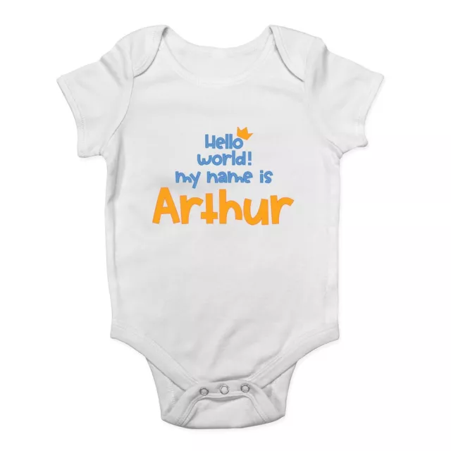 Personalised Hello World My Name Baby Grow Vest Birth Announcement Bodysuit Boys
