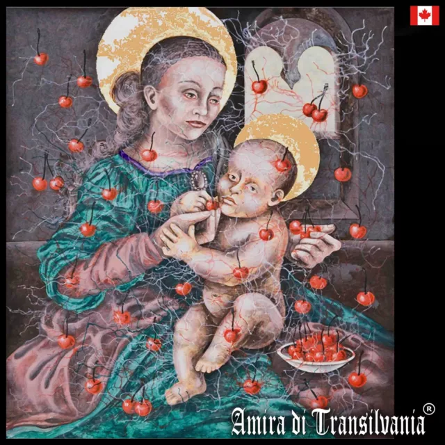 sacred religious art painting madonna mary jesus christ child cherry modern icon