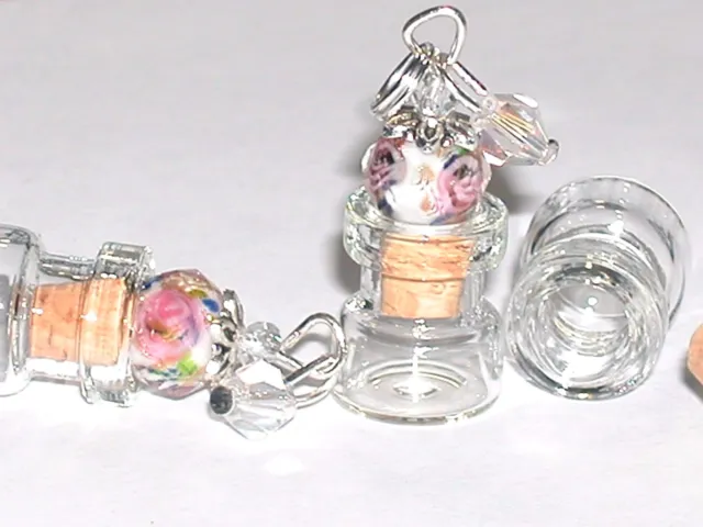 1 miniature dollhouse charm pendant tiny unicorn fairy dust rose cork Bottle NEW