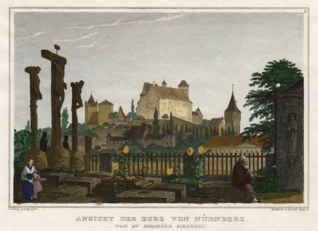 Nürnberg Burg Original kolorierter Stahlstich Rauch 1837