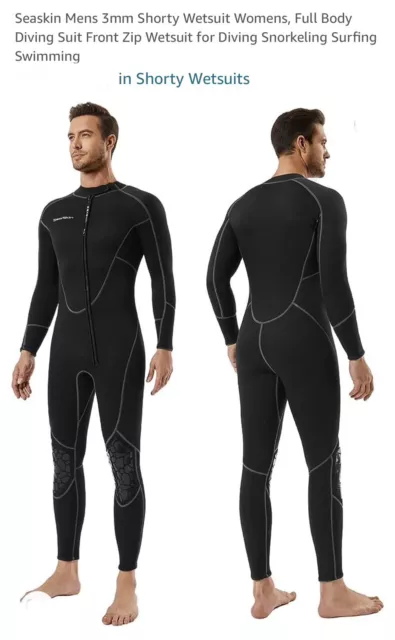 Seaskin Mens 3mm Shorty Wetsuit Full Body Diving Suit Front Zip Wetsuit Large