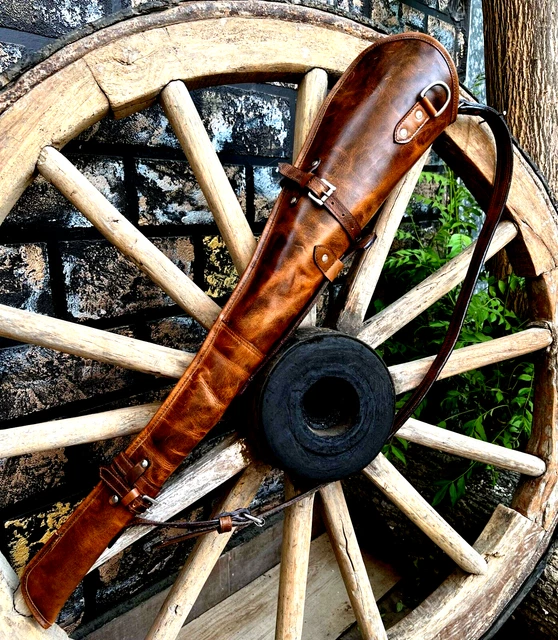 Genuine Leather Hand Tooled Rifle Cover Scabbard Shotgun Sleeve Carry Case Brown