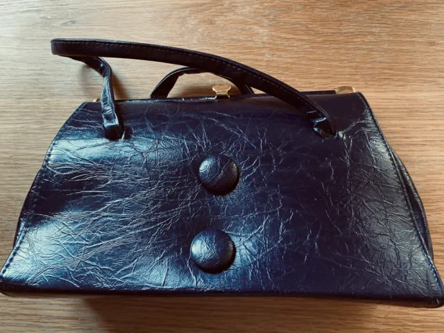 Vintage Dark Blue/ Black Leather Hand Bag