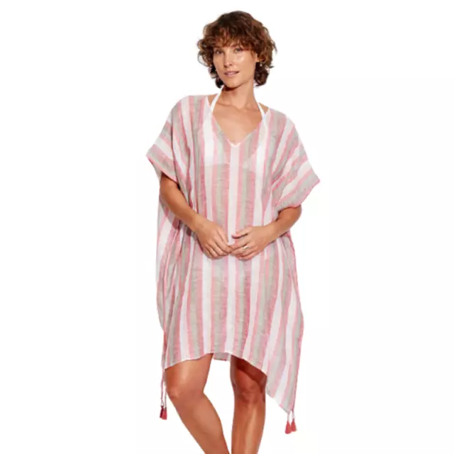 Seafolly Ocean Alley Vertical Stripe Kaftan in Spice One Size MSRP $120 NWT