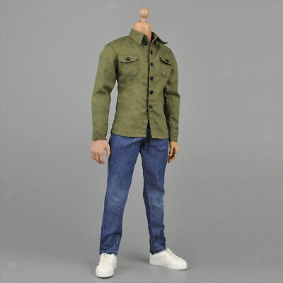 Set di vestiti per cintura jeans da camicia verde militare per figura maschile