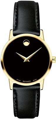 Movado Women's Museum classico 28mm PVD oro con quadrante nero watch 0607319