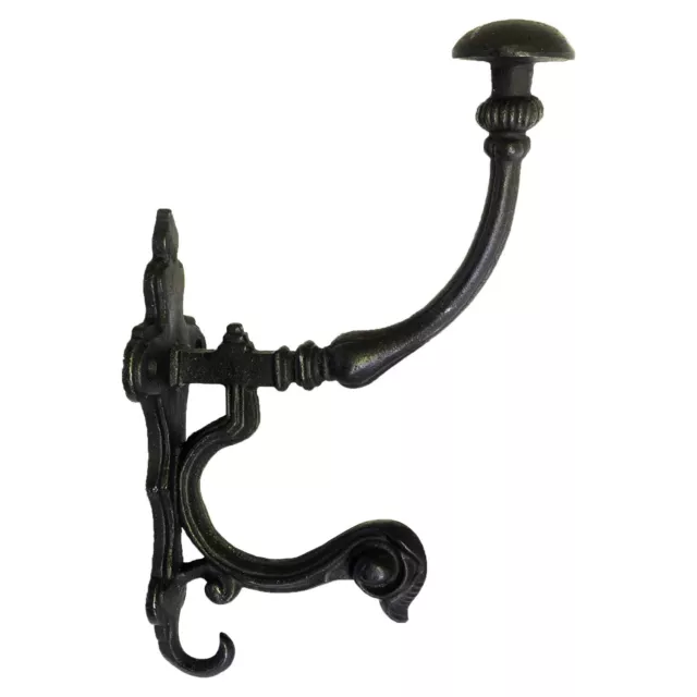 Pair Big Victorian Wall Hooks in Black Cast Iron Coat Hangers