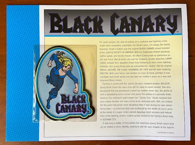 BLACK CANARY PATCH on INFO CARD ~ Willabee & Ward ~ DC COMICS PATCH COLLECTION