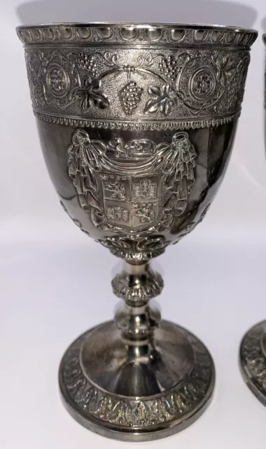 2 Large Vintage Corbell & Co Medieval Etched Silverplate Wine Goblets Pre-owned 3