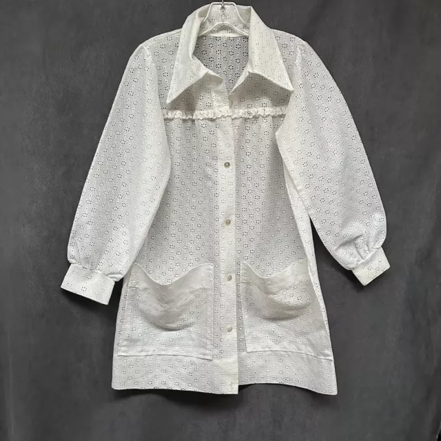 Vintage Mod White Eyelet Button Front Sheer Dress S/M
