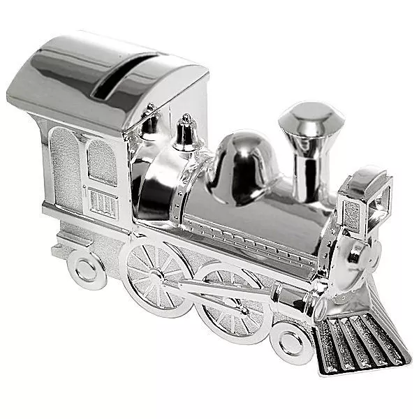 Personalised Silver Plated Train Money Box Any Message Engraved Christening Gift