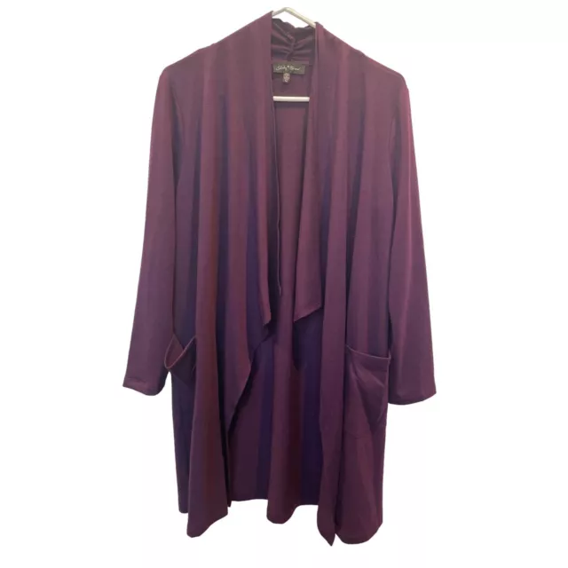 Slinky Brand Long Sleeve Open Front Waterfall Cardigan Sweater Purple Women's M