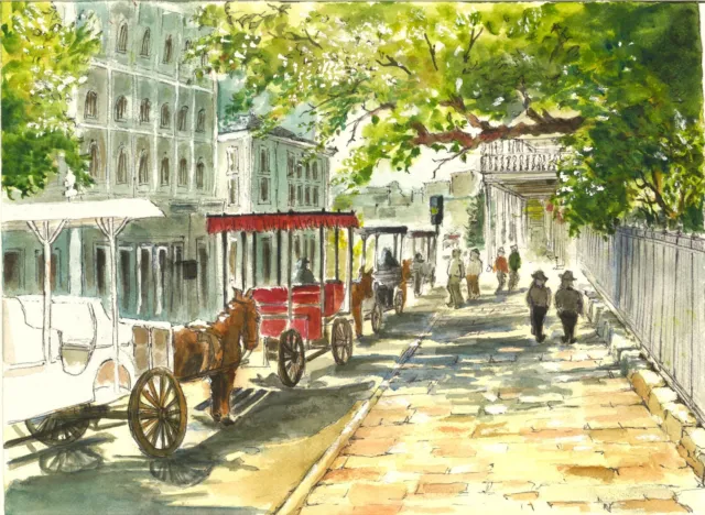 New Orleans - Decatur Street, New Orleans Art Print, Horse And Buggies, NOLA Art